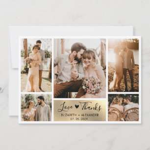 Carte De Remerciements Elegant Gold Heart Photo Collage Mariage