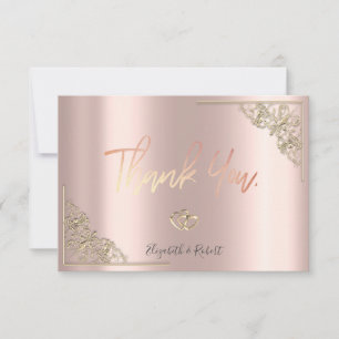Carte De Remerciements Elégant Gold Hearts Frame Rose Gold