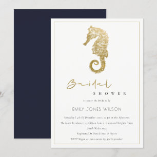 CARTE DE REMERCIEMENTS ELEGANT GOLD NAVY SEAHORSE FÊTE DES MARIÉES INVITA