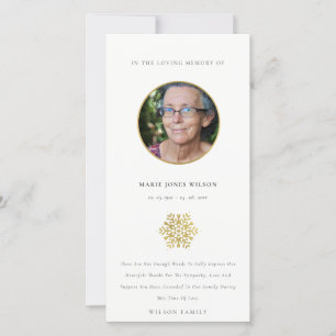 Carte De Remerciements Elégant Gold Snowflake Circle Photo Memorial