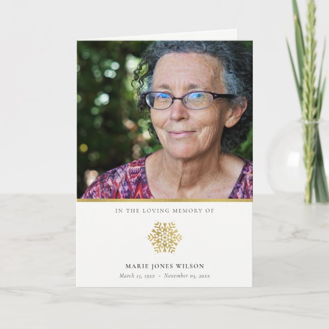 Carte De Remerciements Élégant Gold Snowflake Photo Sympathy Memorial (Devant)