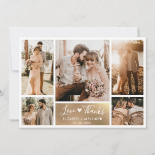 Carte De Remerciements Elegant Gold White Heart Photo Collage Mariage