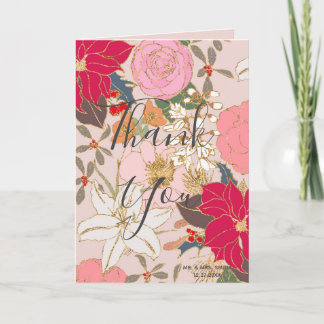 Carte De Remerciements Élégant Golden Strokes Colorful Winter Floral