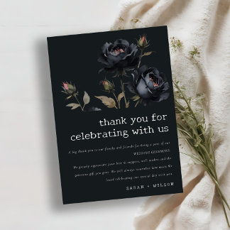 Carte De Remerciements Elégant gothique noir Rose noir Mariage