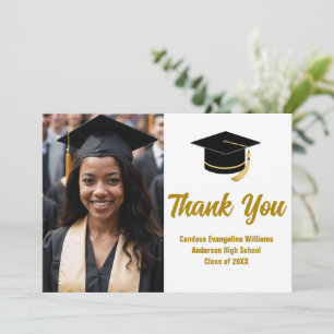 Carte De Remerciements Elégant Graduate Photo Custom Gold Typographie