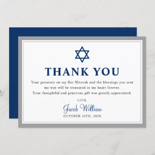Carte De Remerciements Elegant Grey et Navy Blue Bar Mitzvah