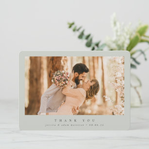 Carte De Remerciements Élégant gris-vert minimal Mariage photo simple
