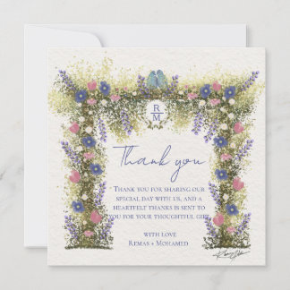 Carte De Remerciements Elegant Hand-Drawn Floral Wedding Thank You Card