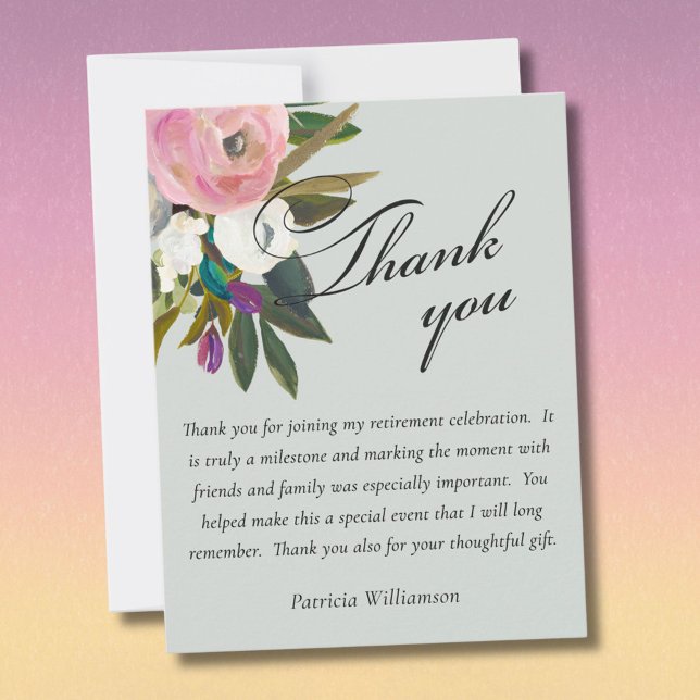 Carte De Remerciements Elegant Handpainted Floral Budget Retirement (Créateur téléchargé)