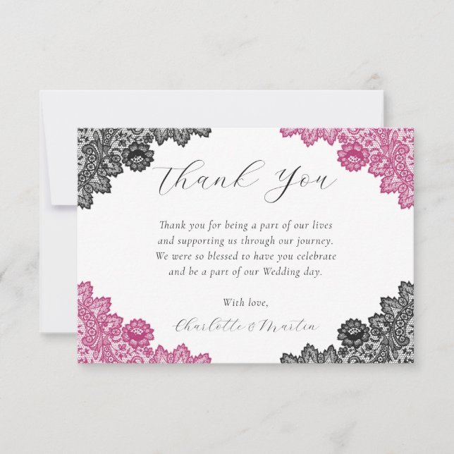 Carte De Remerciements Elegant Hot Pink and Black Wedding (Devant)