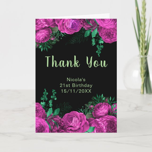 Carte De Remerciements Elegant Hot Pink Flowers Birthday Party (Devant)