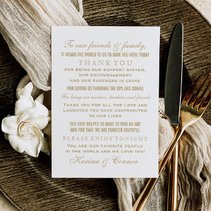 Carte De Remerciements Élégant invité d'or et de Mariage blanc