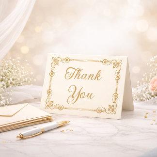 Carte De Remerciements Elegant Ivory Gold Filigree Script Thank You
