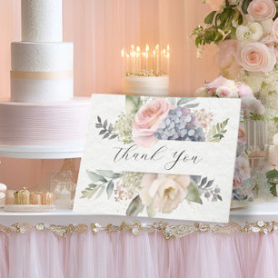 Carte De Remerciements Elégant Jardin Fleur Rose Rose Blue Hydrangeas