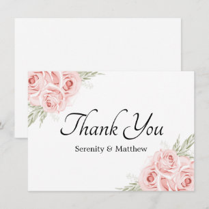 Carte De Remerciements Elégant jardin Floral Aquarelle Rose Mariage