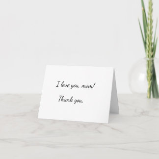 Carte De Remerciements Élégant "Je t'aime, maman" Minimaliste Plat