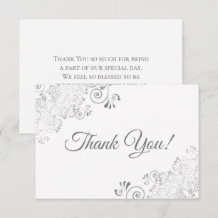 Carte De Remerciements Élégant Lacy Silver & White Simple Mariage