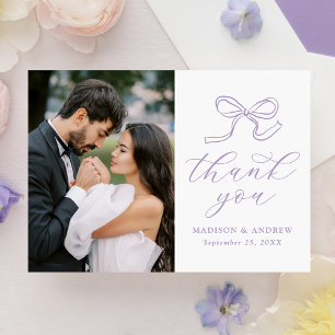 Carte De Remerciements Élégant Lavender Bow Mariage photo