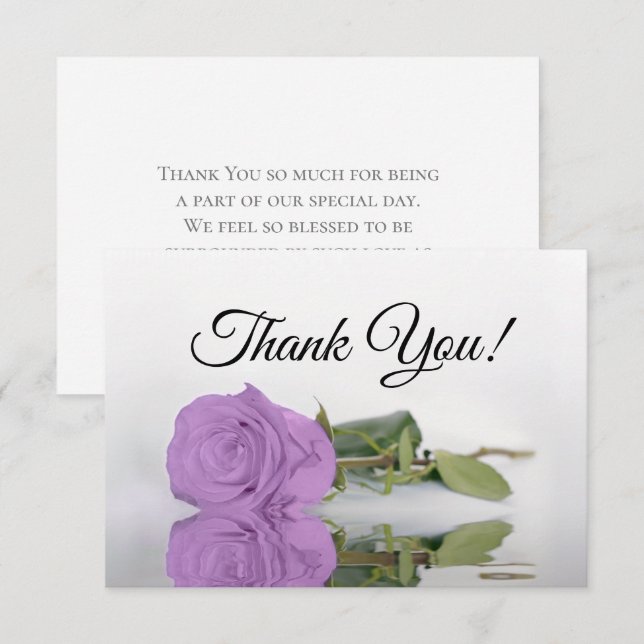 Carte De Remerciements Elegant Lilac Purple Mirrored Rose Simple Wedding (Devant / Derrière)