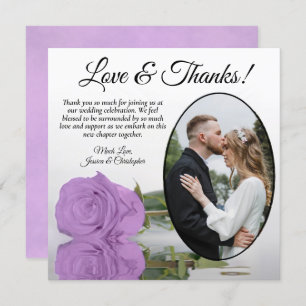 Carte De Remerciements Élégant Lilac Rose violet avec Mariage photo ovale