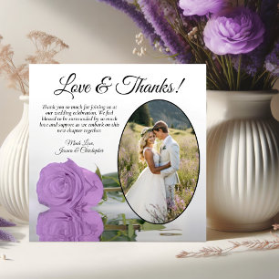 Carte De Remerciements Élégant Lilac Rose violet avec Mariage photo ovale