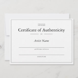 Carte De Remerciements Élégant, lin Certificat d'authenticité pour l'art
