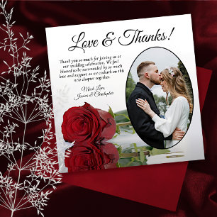Carte De Remerciements Elegant Long Stemmed Red Rose Oval Photo Wedding