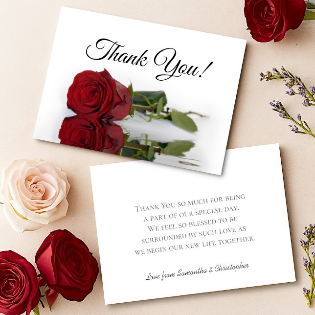 Carte De Remerciements Elegant Long Stemmed Red Rose Simple Wedding (Front/Back)