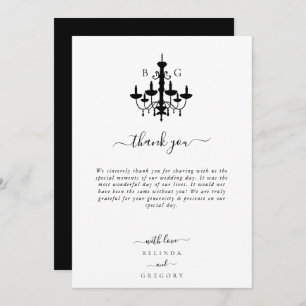 Carte De Remerciements Élégant lustre noir blanc Mariage