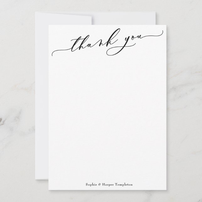 Carte De Remerciements Élégant Luxe Écriture Simple Noir & Blanc (Devant)