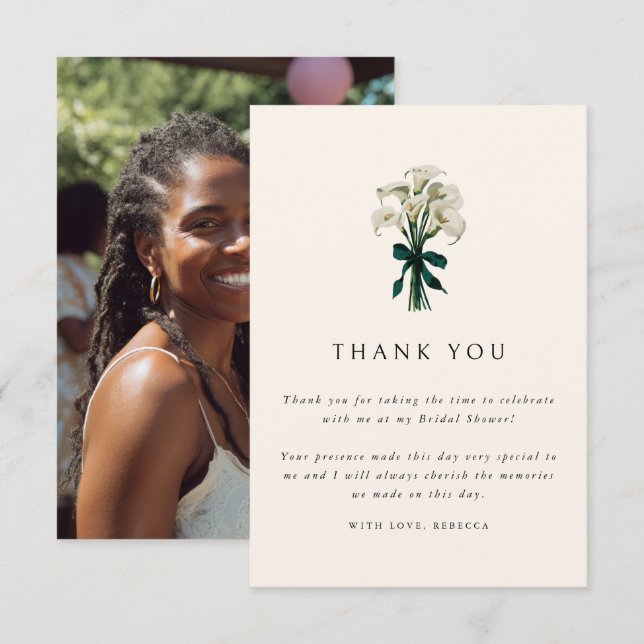 Carte De Remerciements Élégant Lys Calla Blanc Photo Shower de Mariée (Devant / Derrière)