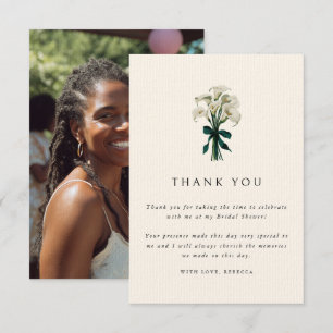 Carte De Remerciements Élégant Lys Calla Blanc Photo Shower de Mariée