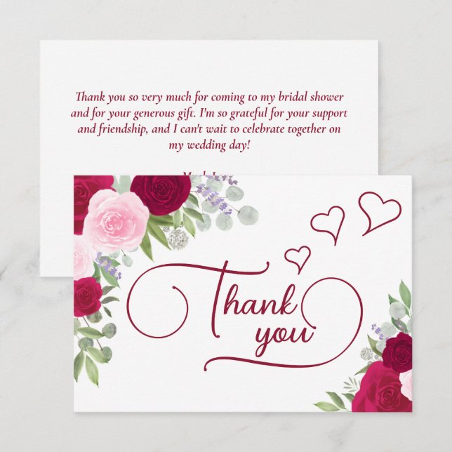 Carte De Remerciements Elegant magenta et rose boho roses douche de marié (Devant / Derrière)