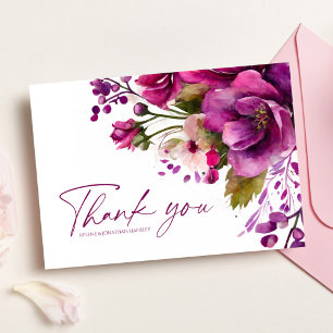 Carte De Remerciements Élégant Magenta Floral Mariage moderne