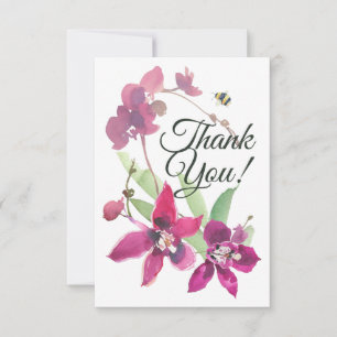 Carte De Remerciements Élégant Magenta Purple Orchidées Floral Bumblebee