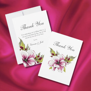 Carte De Remerciements Élégant Magenta White Florals Botaniques verts