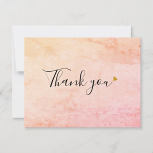 Carte De Remerciements Élégant Marbre Aquarelle Script Cœur Doré