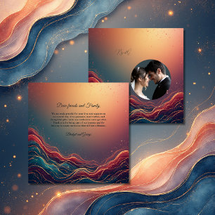 Carte De Remerciements Élégant Marbre Or Nuit Terracotta photo Mariage