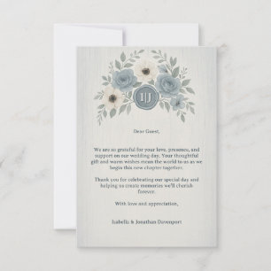 Carte De Remerciements Élégant Mariage à Cachet de Cire Floral Bleu Pouss