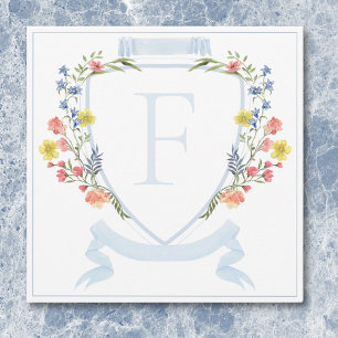 Carte De Remerciements Élégant mariage avec blason de fleurs sauvages pas
