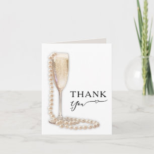 Carte De Remerciements Élégant Mariage avec Perles et Prosecco