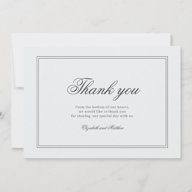 Carte De Remerciements Élégant Mariage blanc classique simple (Devant)
