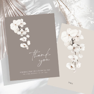 Carte De Remerciements Élégant Mariage blanc gris orchidée