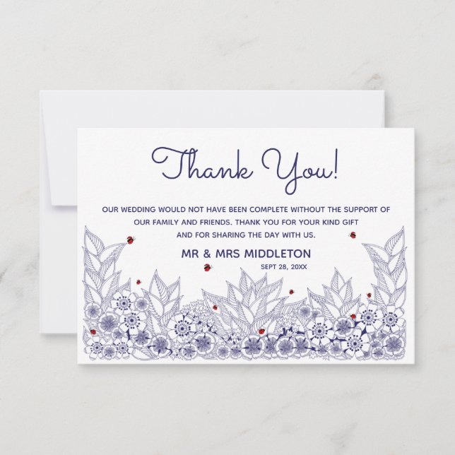 Carte De Remerciements Elégant Mariage bleu blanc (Devant)