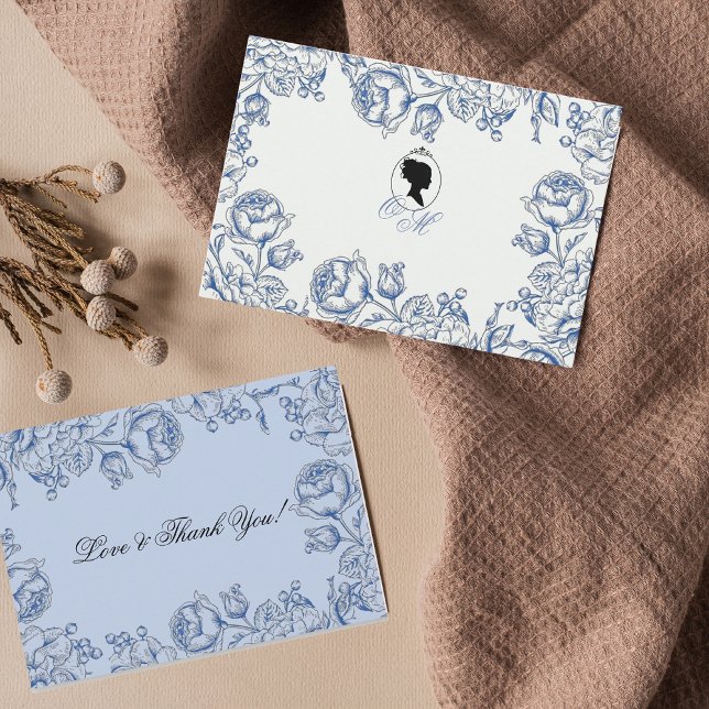 Carte De Remerciements Elégant Mariage bleu bleu bleu bleu floral (Créateur téléchargé)