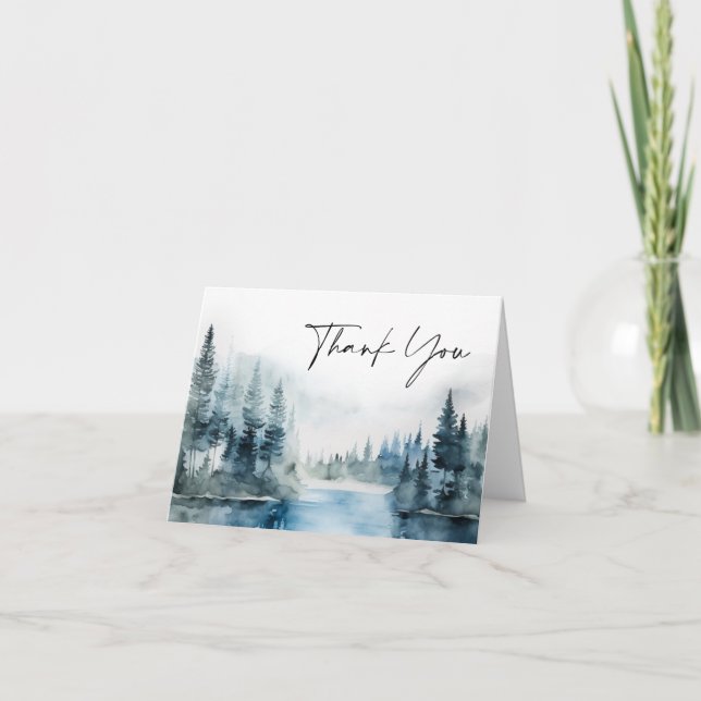 Carte De Remerciements Elégant Mariage Boho Forêt Foggy Aquarelle (Devant)