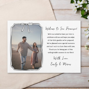 Carte De Remerciements Elégant Mariage Bow Welcome Bag Card avec photo