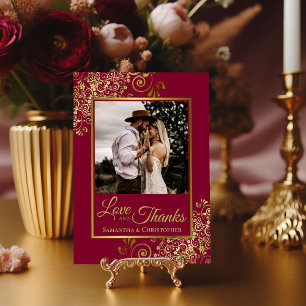 Carte De Remerciements Élégant Mariage Burgundy & Gold Chic Love & Thanks