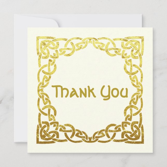 Carte De Remerciements Elégant Mariage celtique Ivory Faux Gold Celtic no (Devant)
