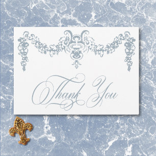 Carte De Remerciements Élégant Mariage Chérubin Chinoiserie Bleu Poussiér